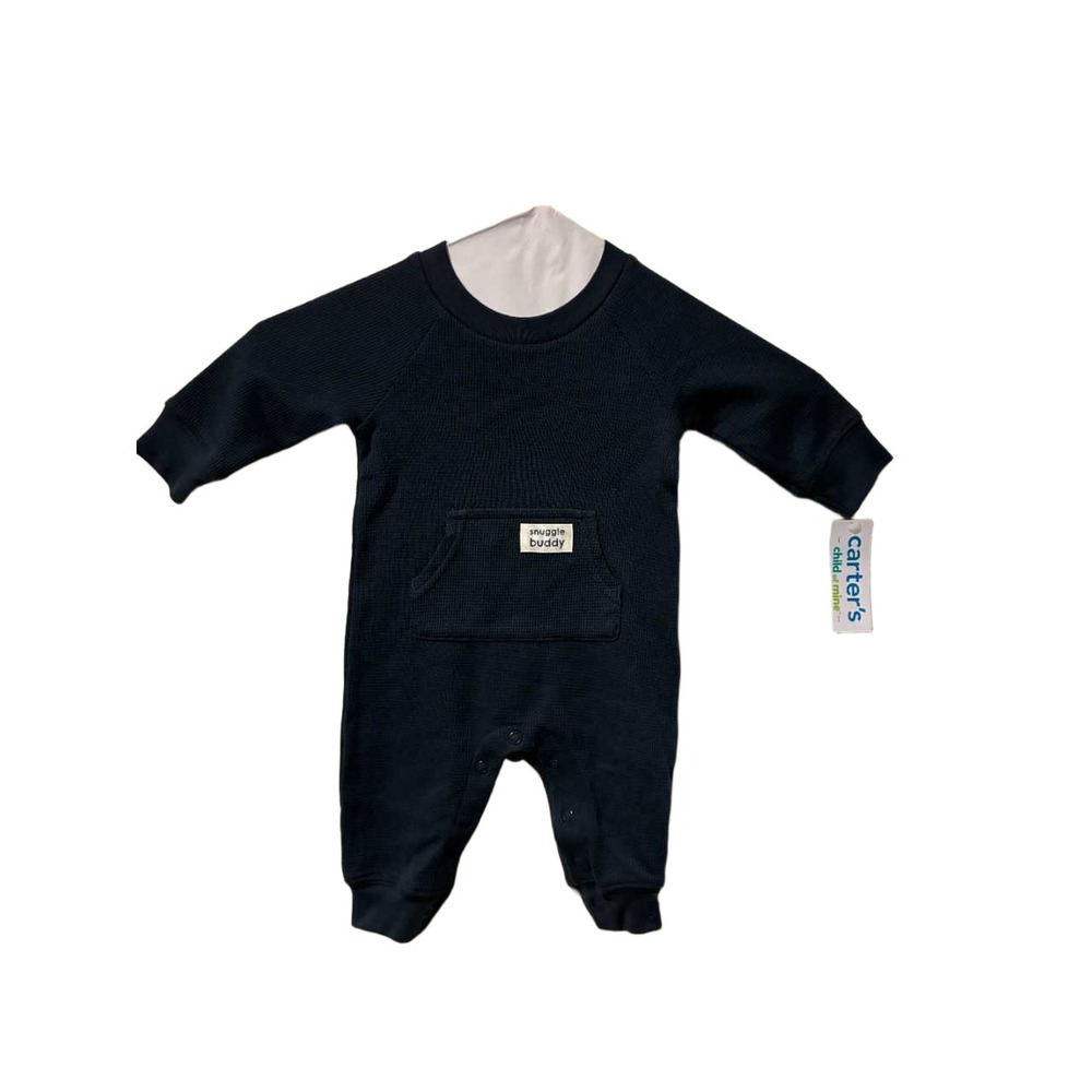Carters Child of Mine Baby Boy Navy Blue Waffle Knit‎ Romper Snuggle Buddy 0-3M